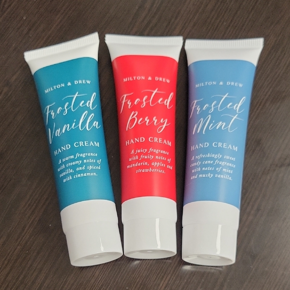 Milton & Drew Frosted Vanilla Berry & Mint Hand Cream Set of 3 New